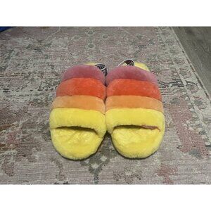 UGG Fluff Yeah Slides Slippers In Rainbow Yellow Size 12